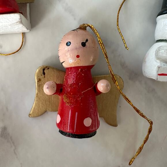 Christmas mini wooden ornaments lot of 15 angel snowman painted assorted mcm - Picture 4 of 8